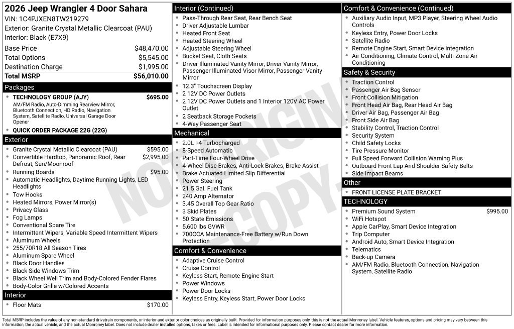 New 2026 Jeep Wrangler Unlimited Sahara w/ Technology Group AWD/4WD image 6
