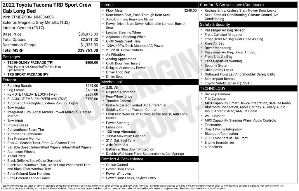 Used 2022 Toyota Tacoma TRD Sport w/ Technology Package RWD image 12