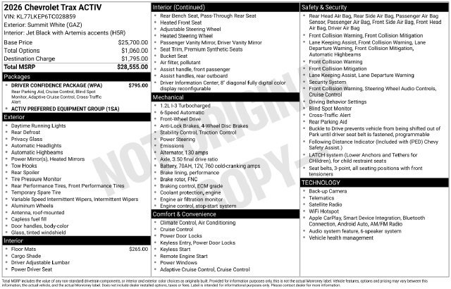 Used 2026 Chevrolet Trax ACTIV w/ Driver Confidence Package FWD image 1