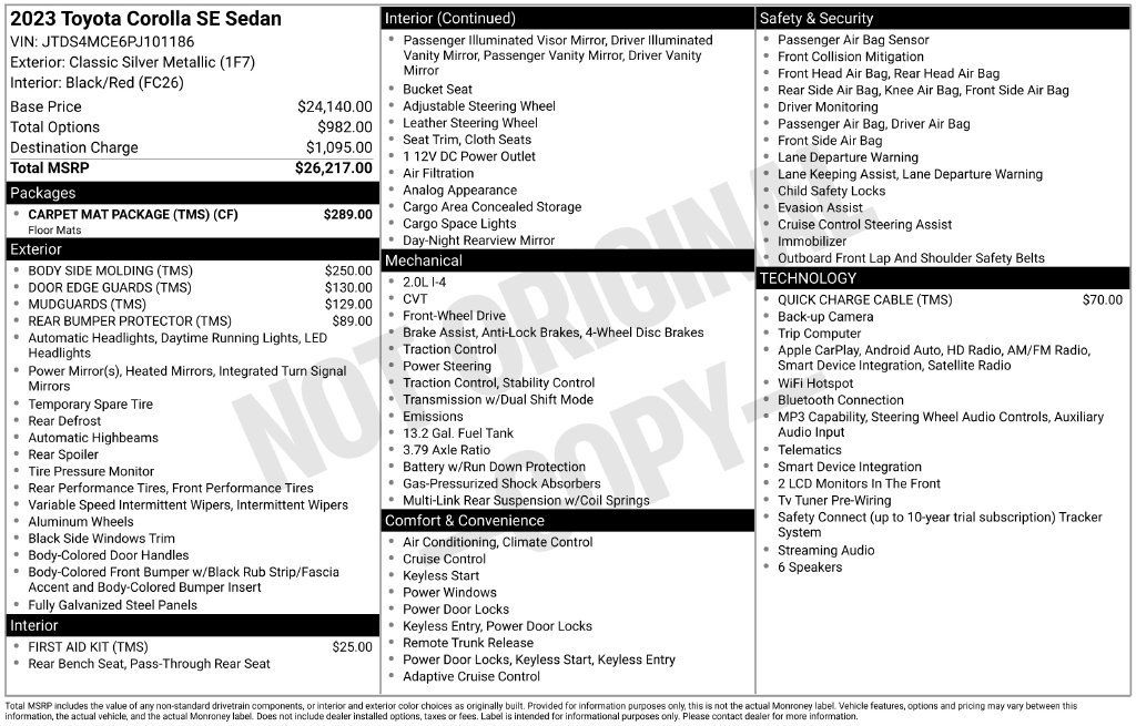 Used 2023 Toyota Corolla SE w/ Carpet Mat Package (TMS) FWD image 7