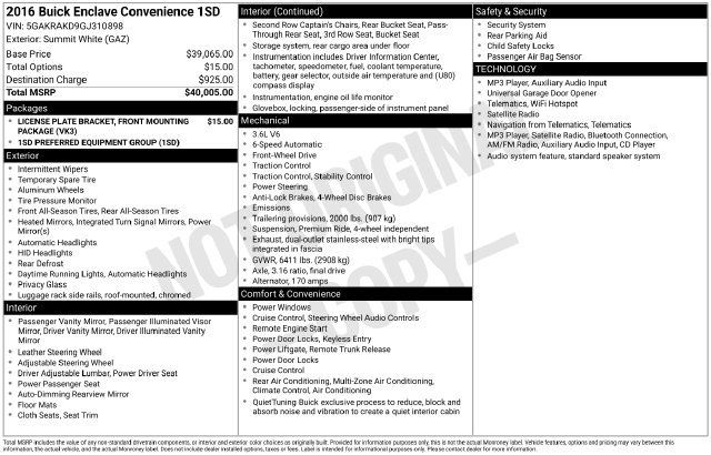 Used 2016 Buick Enclave Convenience FWD image 2