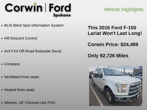 Used 2016 Ford F150 Lariat w/ Equipment Group 501A Mid image 12