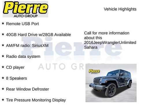 Used 2016 Jeep Wrangler Unlimited Sahara w/ Connectivity Group AWD/4WD image 13