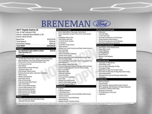 Used 2017 Toyota Camry LE FWD image 2