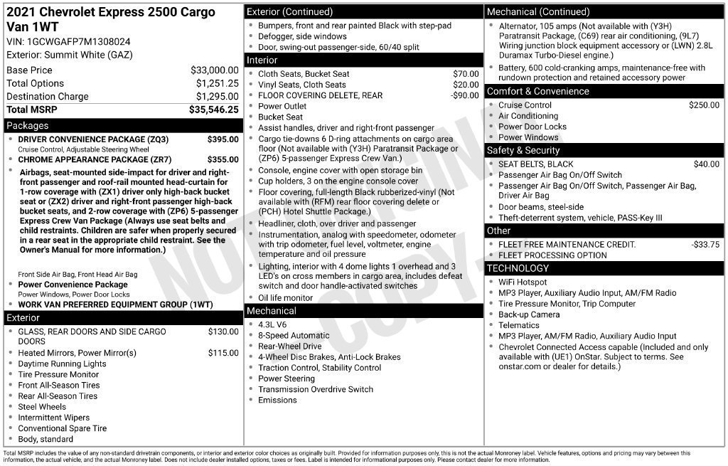 Used 2021 Chevrolet Express 2500 w/ Driver Convenience Package RWD image 26