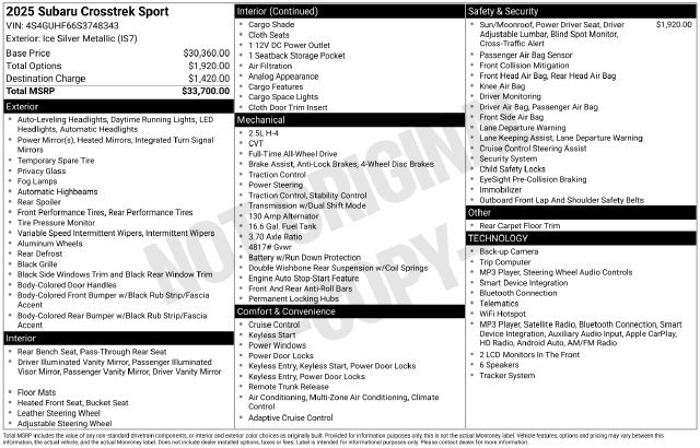 Certified 2025 Subaru Crosstrek 2.5i Sport AWD/4WD image 29