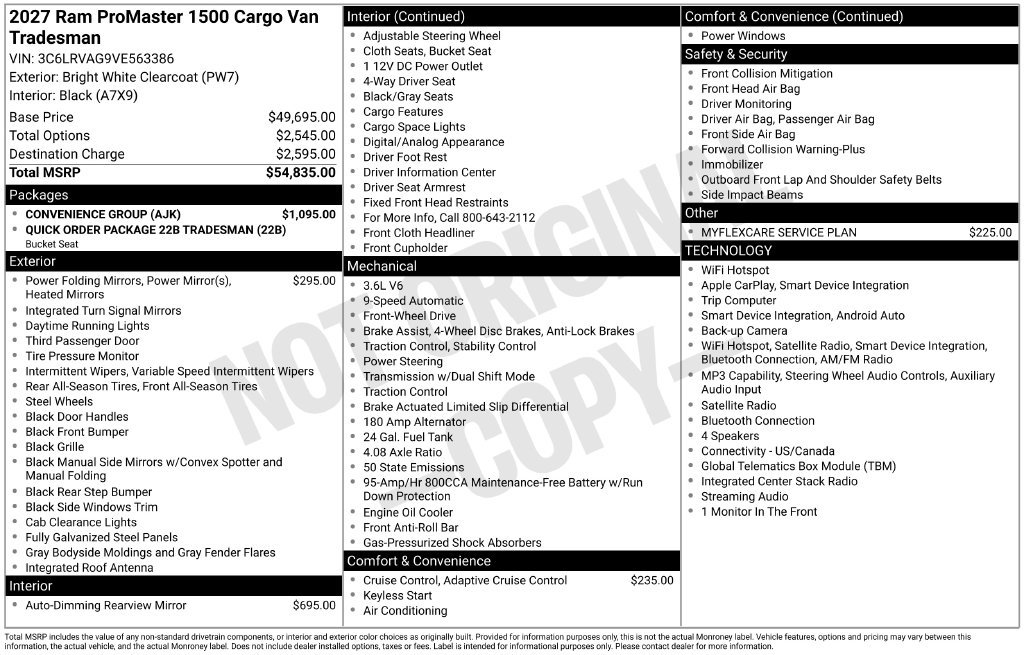 New 2027 RAM ProMaster 1500 w/ Convenience Group FWD image 7