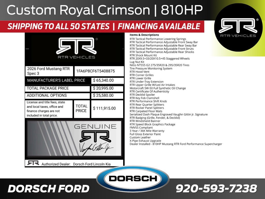 New 2026 Ford Mustang GT Premium w/ GT Performance Package RWD image 2