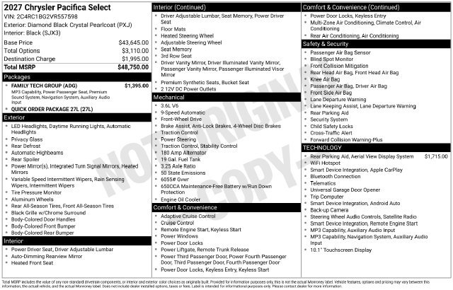 New 2027 Chrysler Pacifica Select w/ Family Tech Group FWD image 4