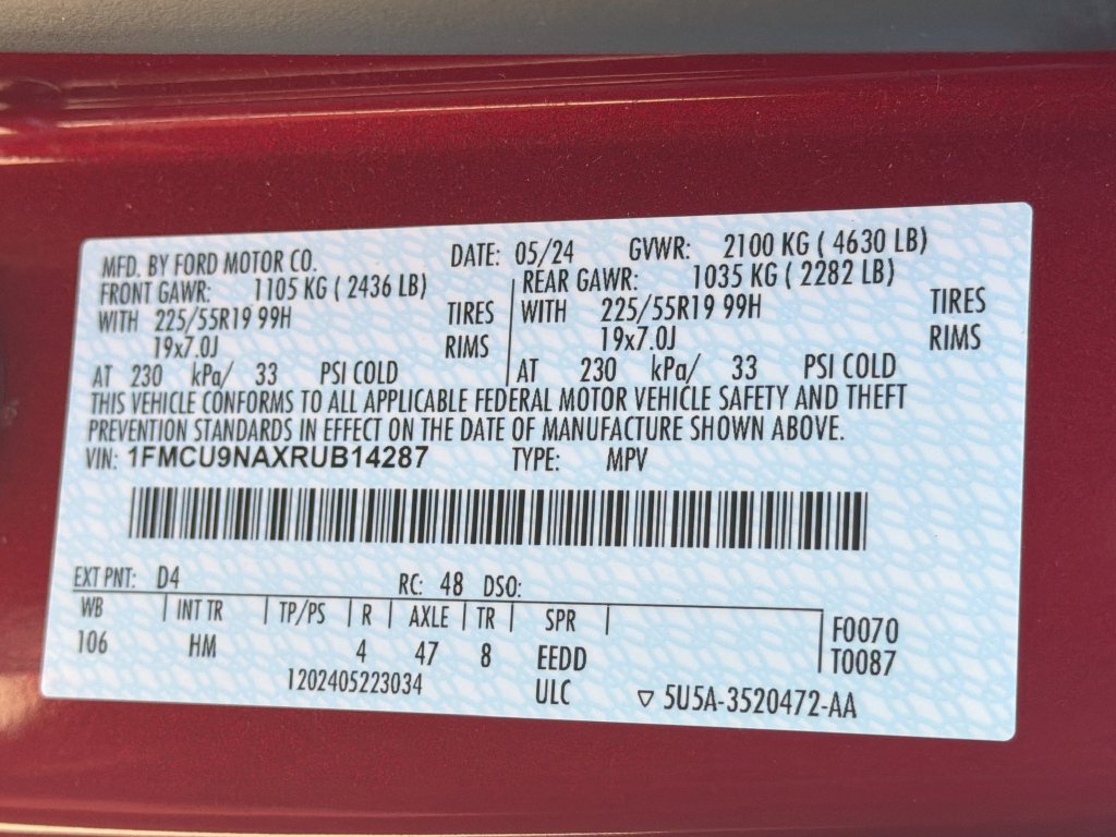 Certified 2024 Ford Escape ST-Line Select w/ Tech Pack #2 AWD/4WD image 35