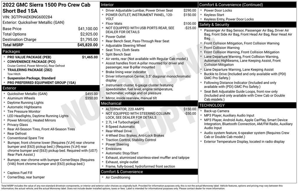 Used 2022 GMC Sierra 1500 Pro w/ Pro Value Package RWD image 6