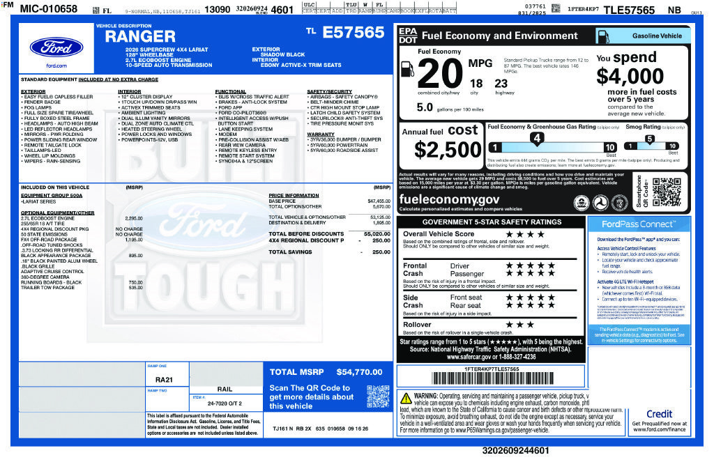New 2026 Ford Ranger Lariat w/ FX4 Off-Road Package AWD/4WD image 8