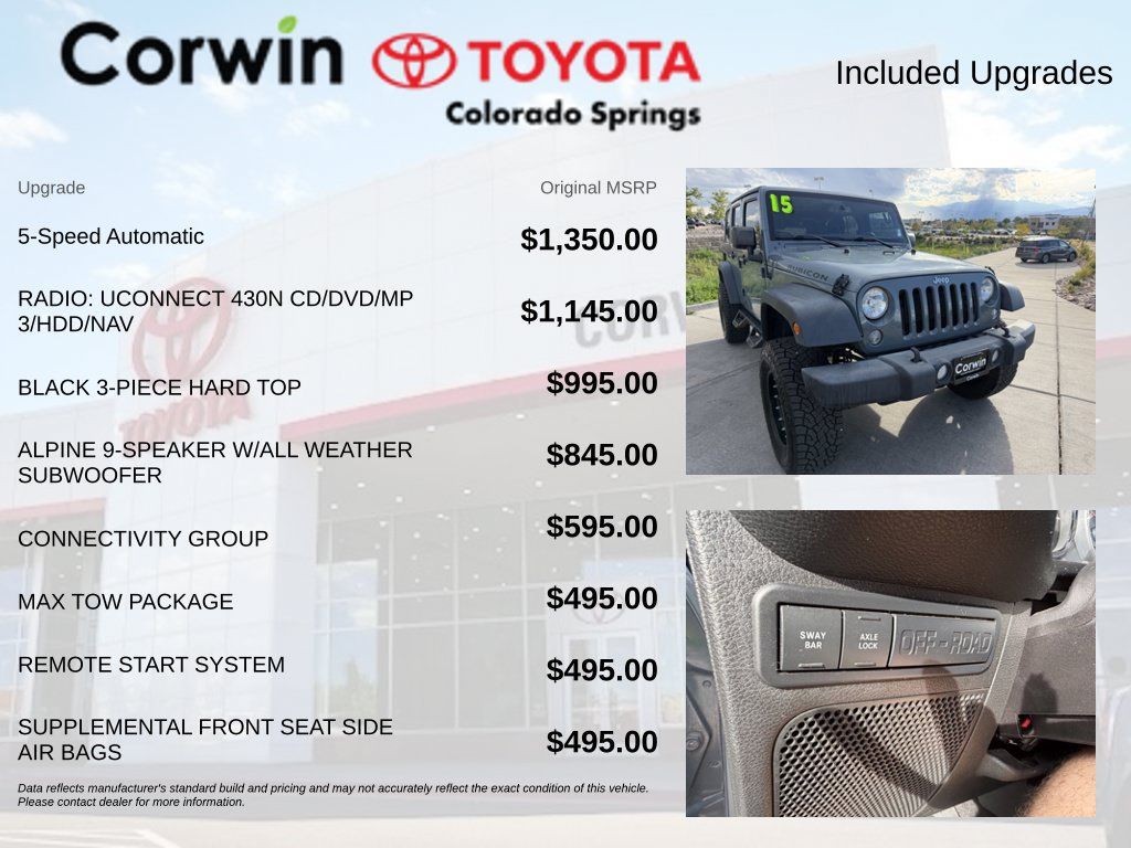 Used 2015 Jeep Wrangler Unlimited Rubicon w/ Connectivity Group AWD/4WD image 4