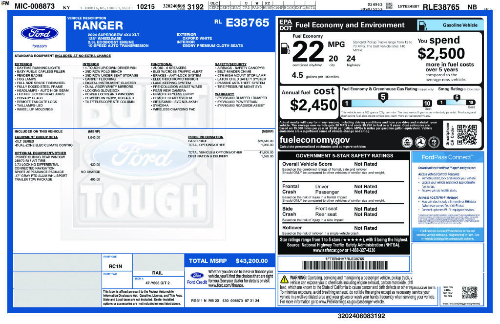 Used 2024 Ford Ranger XLT w/ Equipment Group 301A High AWD/4WD image 49