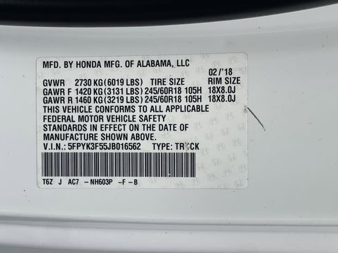 Certified 2018 Honda Ridgeline RTL image 36