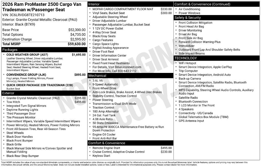 New 2026 RAM ProMaster 2500 w/ Cold Weather Group FWD image 3