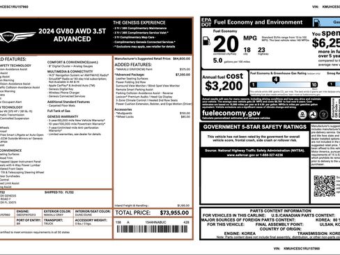 Certified 2024 Genesis GV80 3.5T Advanced w/ Advanced Package AWD/4WD image 3
