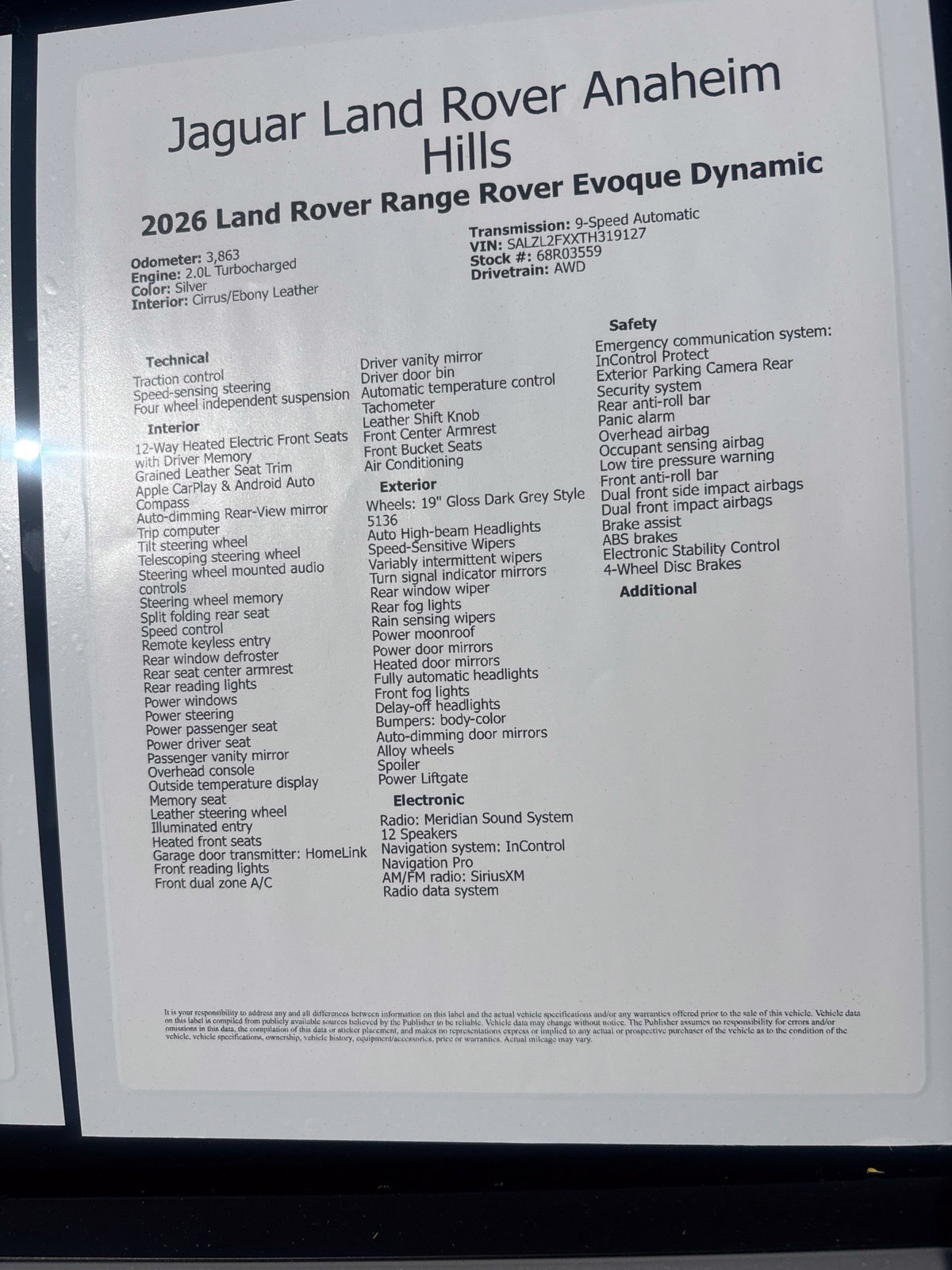 Certified 2026 Land Rover Range Rover Evoque Dynamic SE AWD/4WD image 5