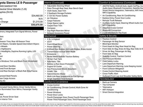 Used 2021 Toyota Sienna LE FWD image 34