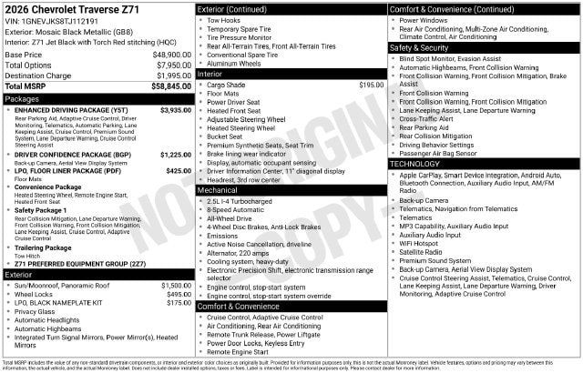 Used 2026 Chevrolet Traverse Z71 w/ Enhanced Driving Package AWD/4WD image 17