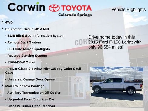 Used 2015 Ford F150 Lariat w/ Equipment Group 501A Mid image 7