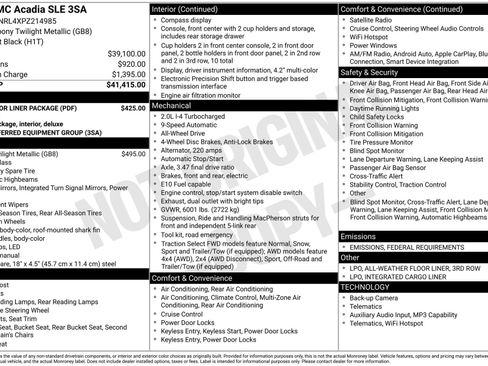 Certified 2023 GMC Acadia SLE w/ LPO, Floor Liner Package image 4