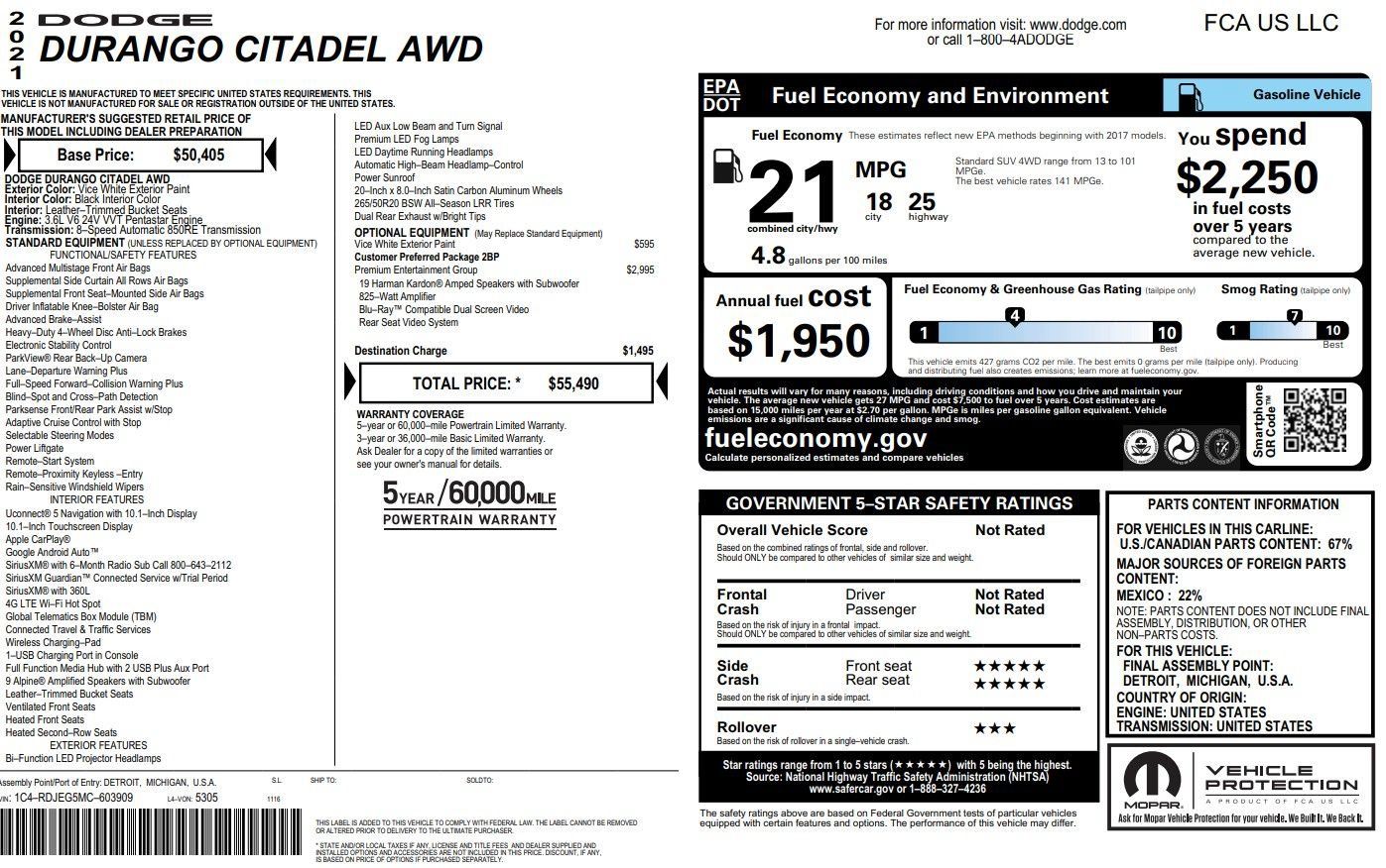 Used 2021 Dodge Durango Citadel w/ Premium Entertainment Group AWD/4WD image 40