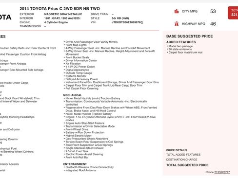 Used 2014 Toyota Prius C Two image 2