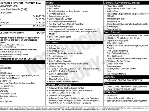 Certified 2023 Chevrolet Traverse Premier w/ LPO, Floor Liner Package image 9