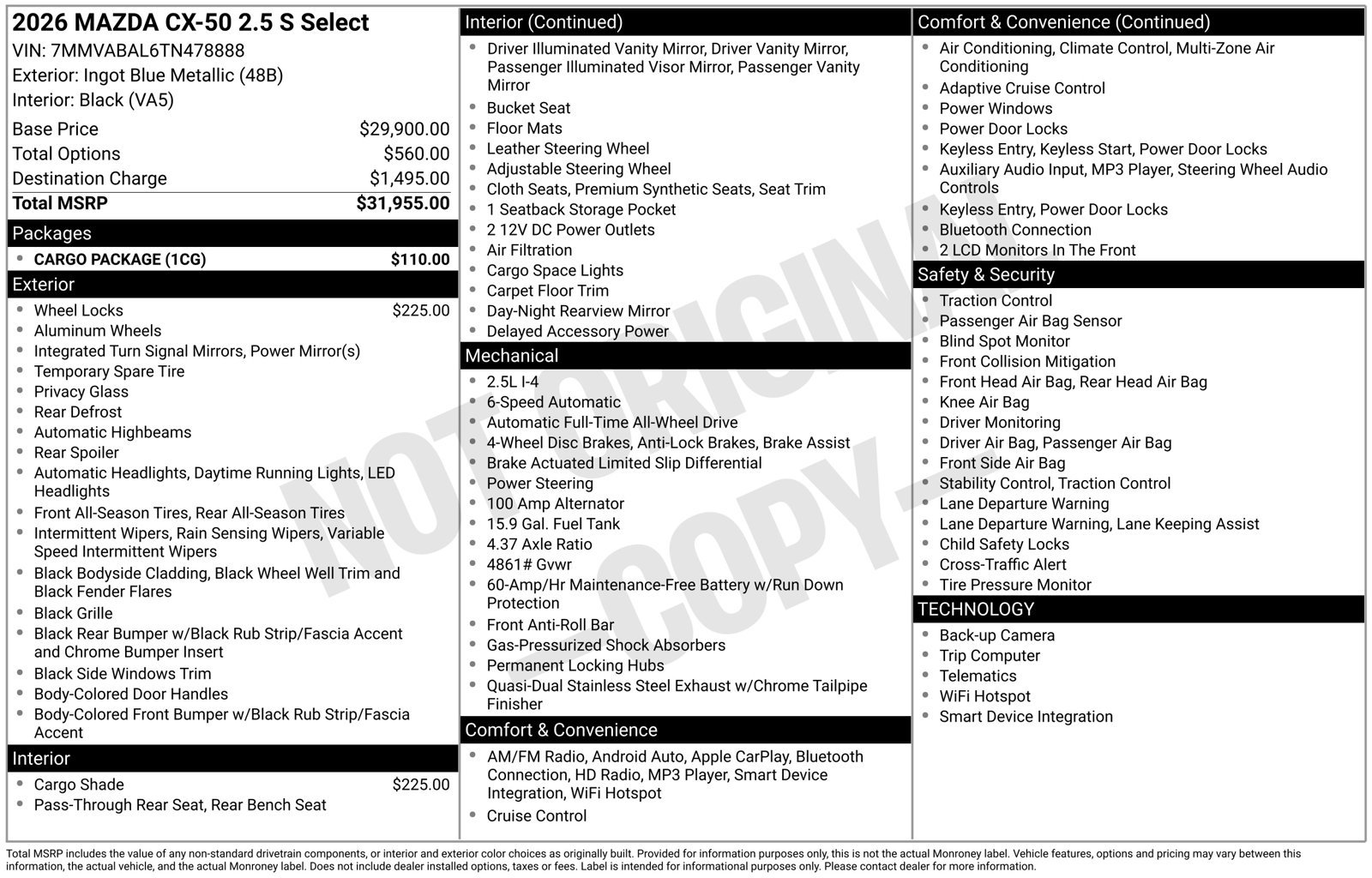 Certified 2026 MAZDA CX-50 AWD 2.5 S w/ Cargo Package image 23
