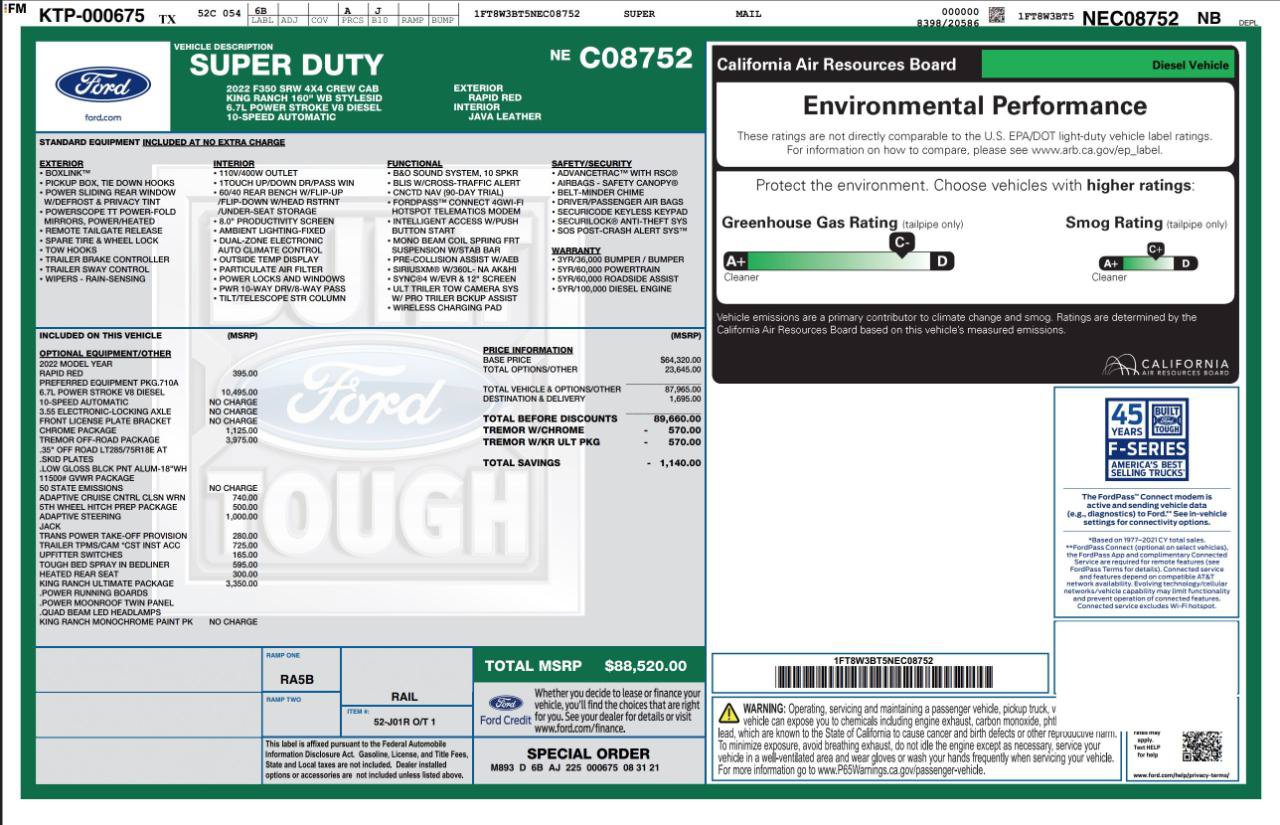 Used 2022 Ford F350 King Ranch w/ Tremor Off-Road Package AWD/4WD image 4