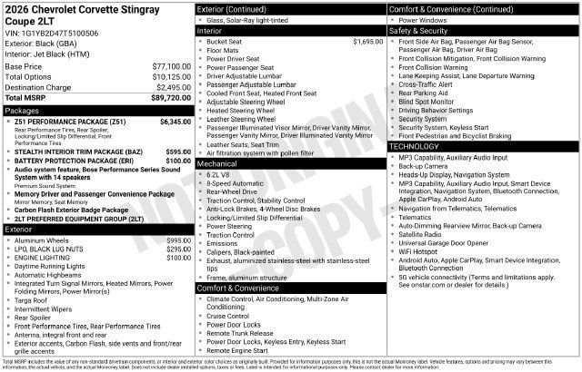 Used 2026 Chevrolet Corvette Stingray Preferred Cpe w/ Z51 Performance Package RWD image 33