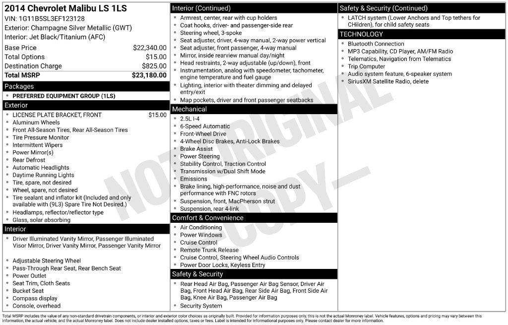 Used 2014 Chevrolet Malibu LS FWD image 3