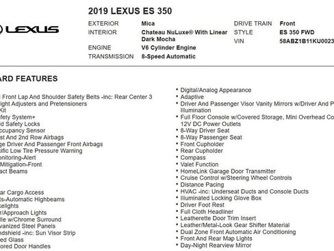 Used 2019 Lexus ES 350 w/ Premium Package FWD image 17