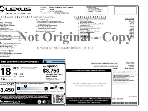 Used 2026 Lexus LC 500 Coupe w/ Bespoke Build Package RWD image 4