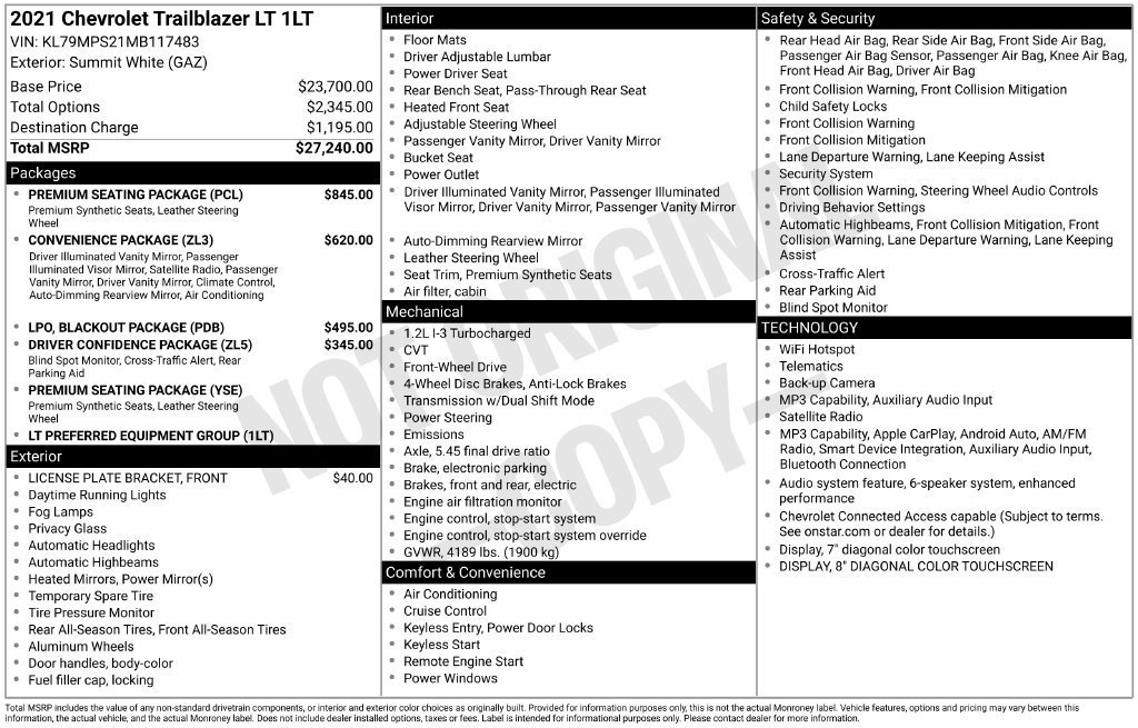 Used 2021 Chevrolet TrailBlazer LT w/ Premium Seating Package FWD image 2