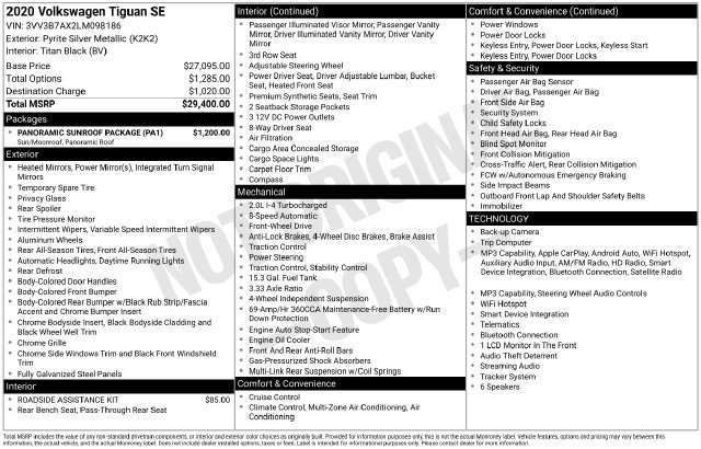 Used 2020 Volkswagen Tiguan SE w/ Panoramic Sunroof Package FWD image 29