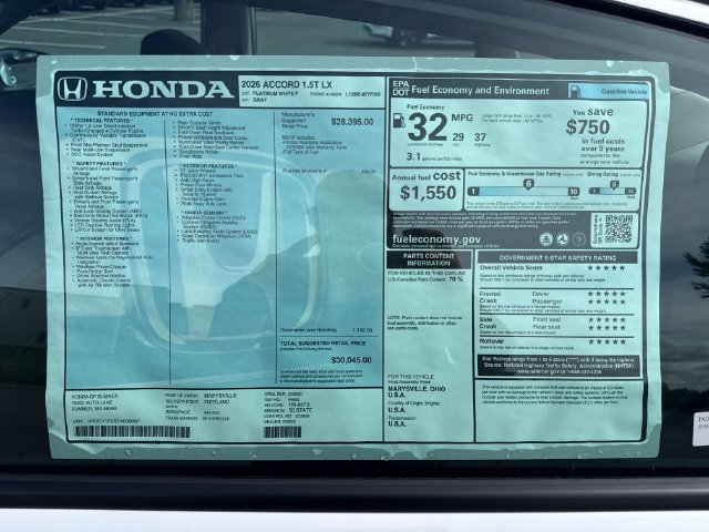 New 2026 Honda Accord LX image 30