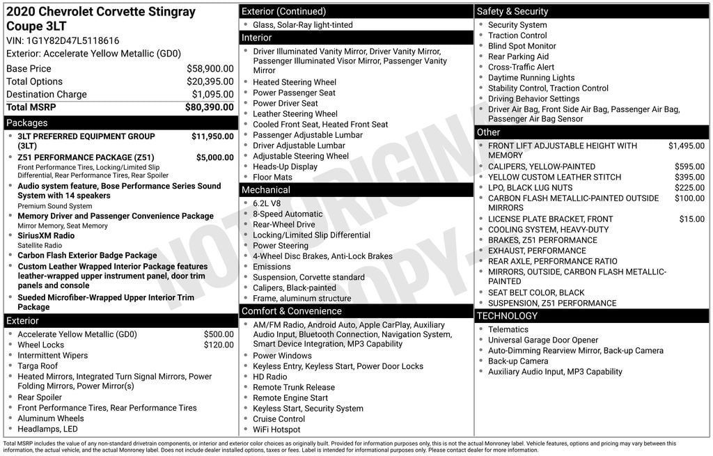 Used 2020 Chevrolet Corvette Stingray Premium Cpe w/ 3LT Preferred Equipment Group RWD image 2