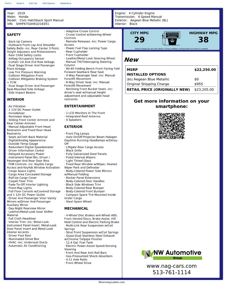 Used 2019 Honda Civic Sport image 2