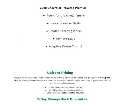 Used 2022 Chevrolet Traverse Premier w/ LPO, Floor Liner Package image 2