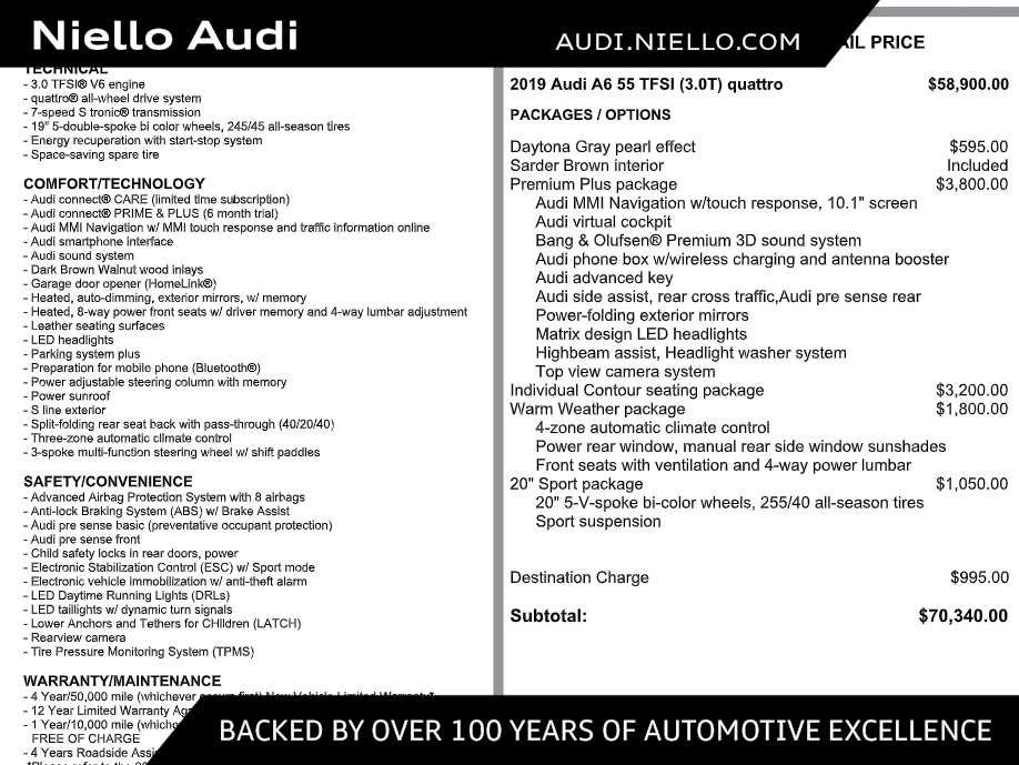 Used 2019 Audi A6 3.0T Premium Plus w/ Premium Plus Package AWD/4WD image 1