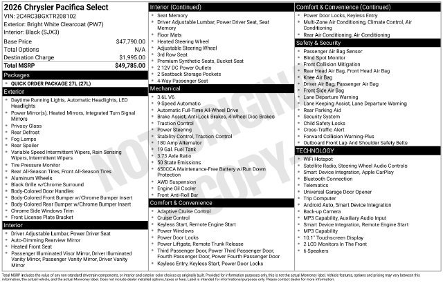 Used 2026 Chrysler Pacifica Select AWD/4WD image 23