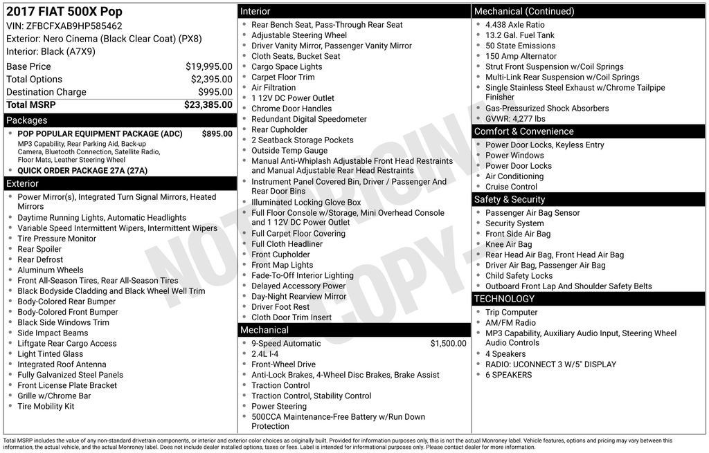 Used 2017 FIAT 500X Pop w/ Pop Popular Equipment Package FWD image 4