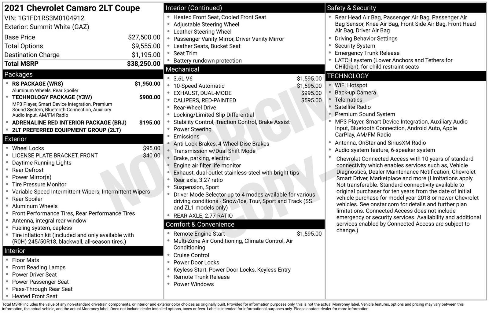 Used 2021 Chevrolet Camaro LT w/ RS Package RWD image 4