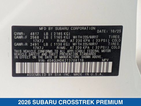 Certified 2026 Subaru Crosstrek 2.5i Premium AWD/4WD image 39