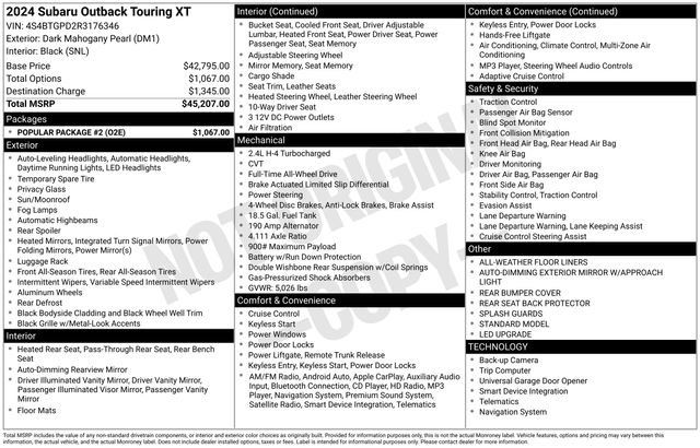 Used 2024 Subaru Outback Touring XT w/ Popular Package #2 AWD/4WD image 34