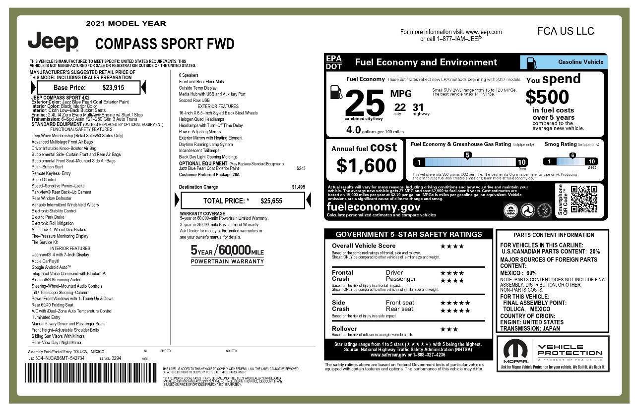 Used 2021 Jeep Compass Sport FWD image 5
