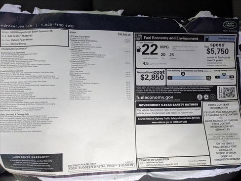 New 2026 Land Rover Range Rover Sport Dynamic SE AWD/4WD image 19