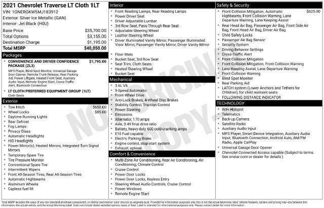 Certified 2021 Chevrolet Traverse LT FWD image 36